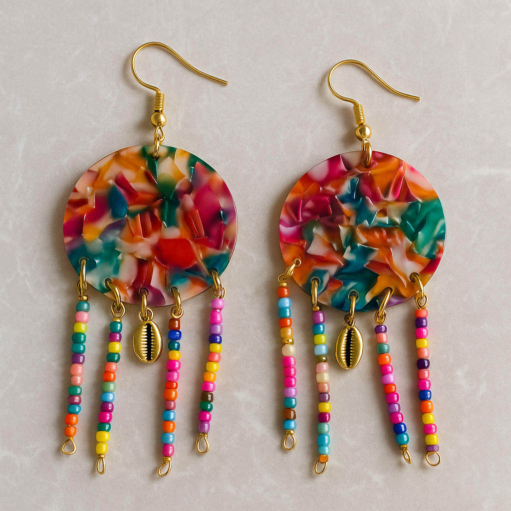 Boucles d’oreilles Bahari en acier inoxydable doré, design organique, packshot sur fond neutre