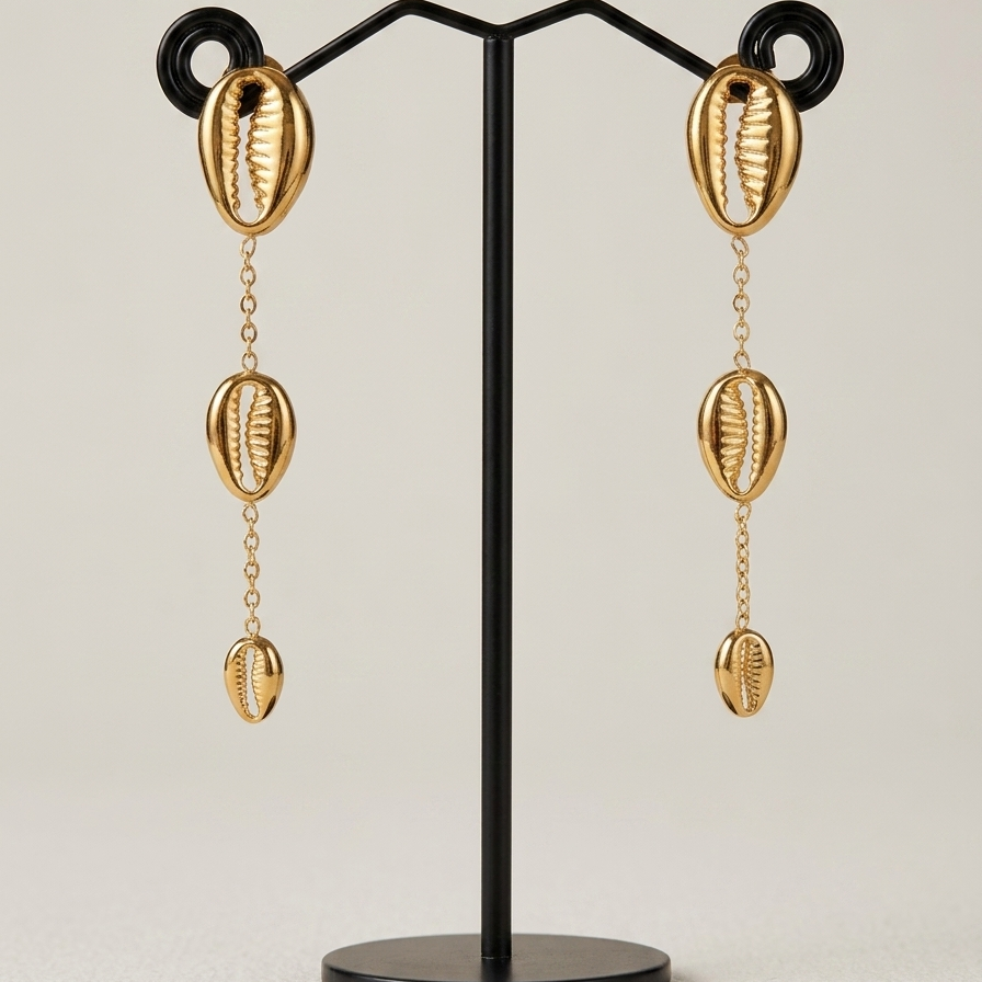 Boucles Fula - 3 Cauris Doré Acier Inoxydable