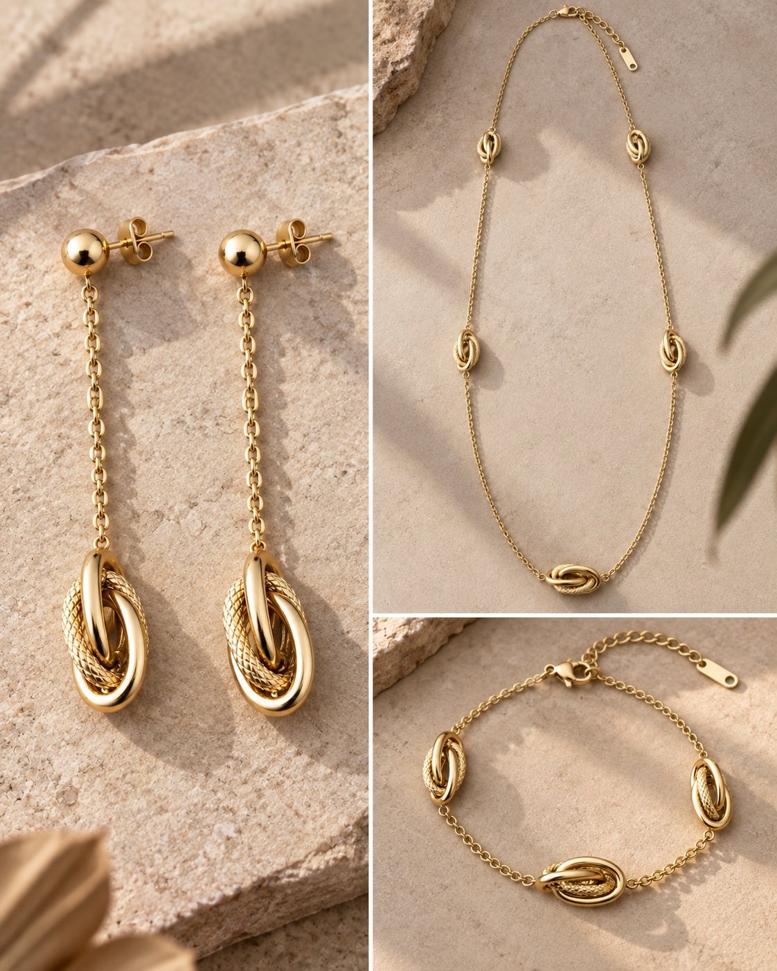 Parure ADÉLIE Main : boucles d’oreilles, sautoir et bracelet