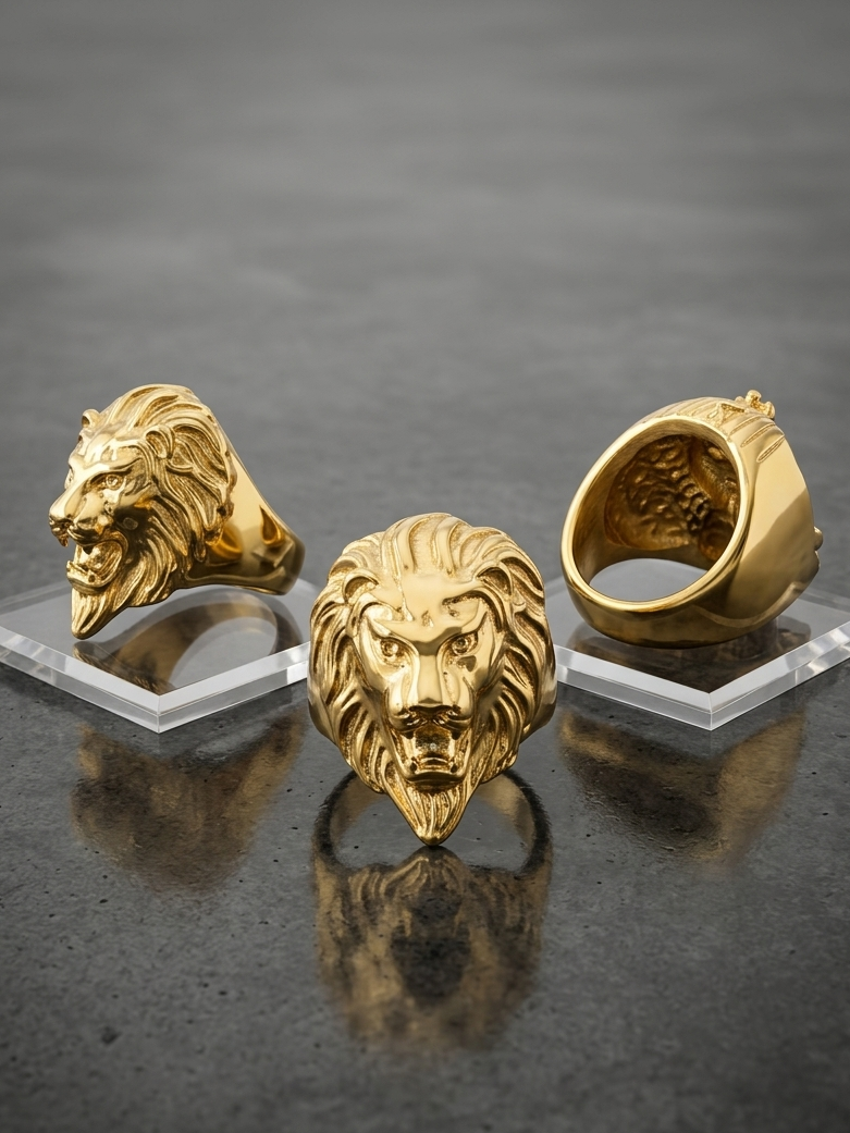 Bague Mansa lion acier inoxydable doré