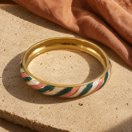 Bracelet Traversée en acier inoxydable doré, rose, vert et ivoire – vue à plat