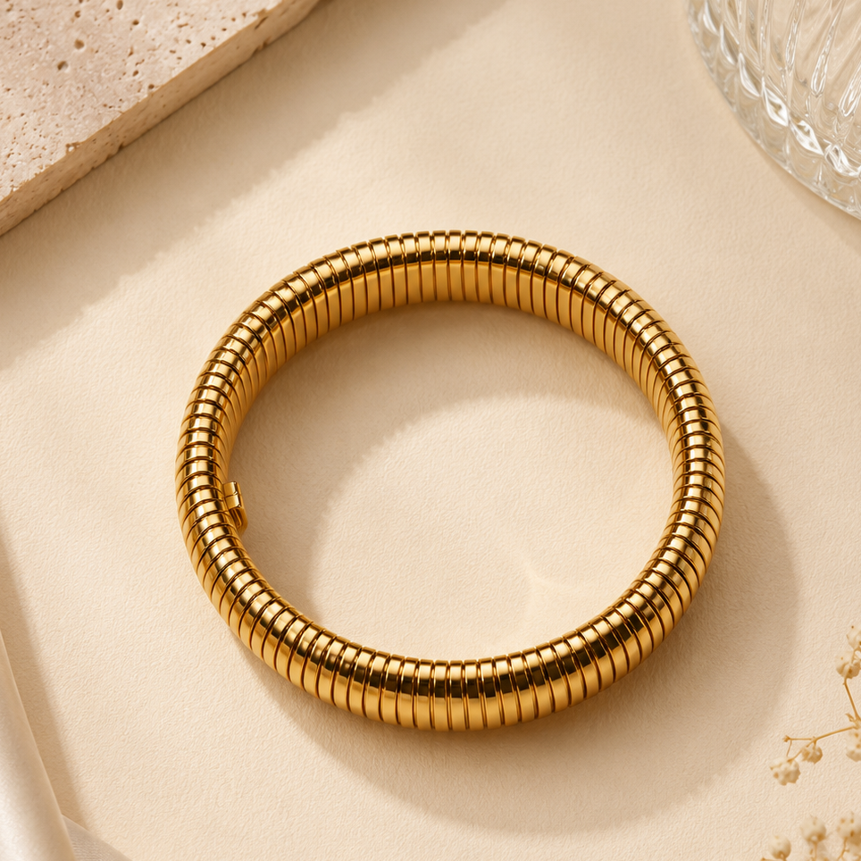 WURA — Bracelet jonc côtelé doré