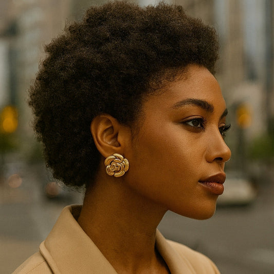 MOUN’ bijoux – boucles d’oreilles Fadima fleur en acier doré