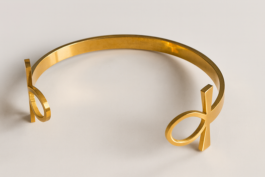 Bracelet doré Ankhaya avec deux Ankh face à face, acier inoxydable