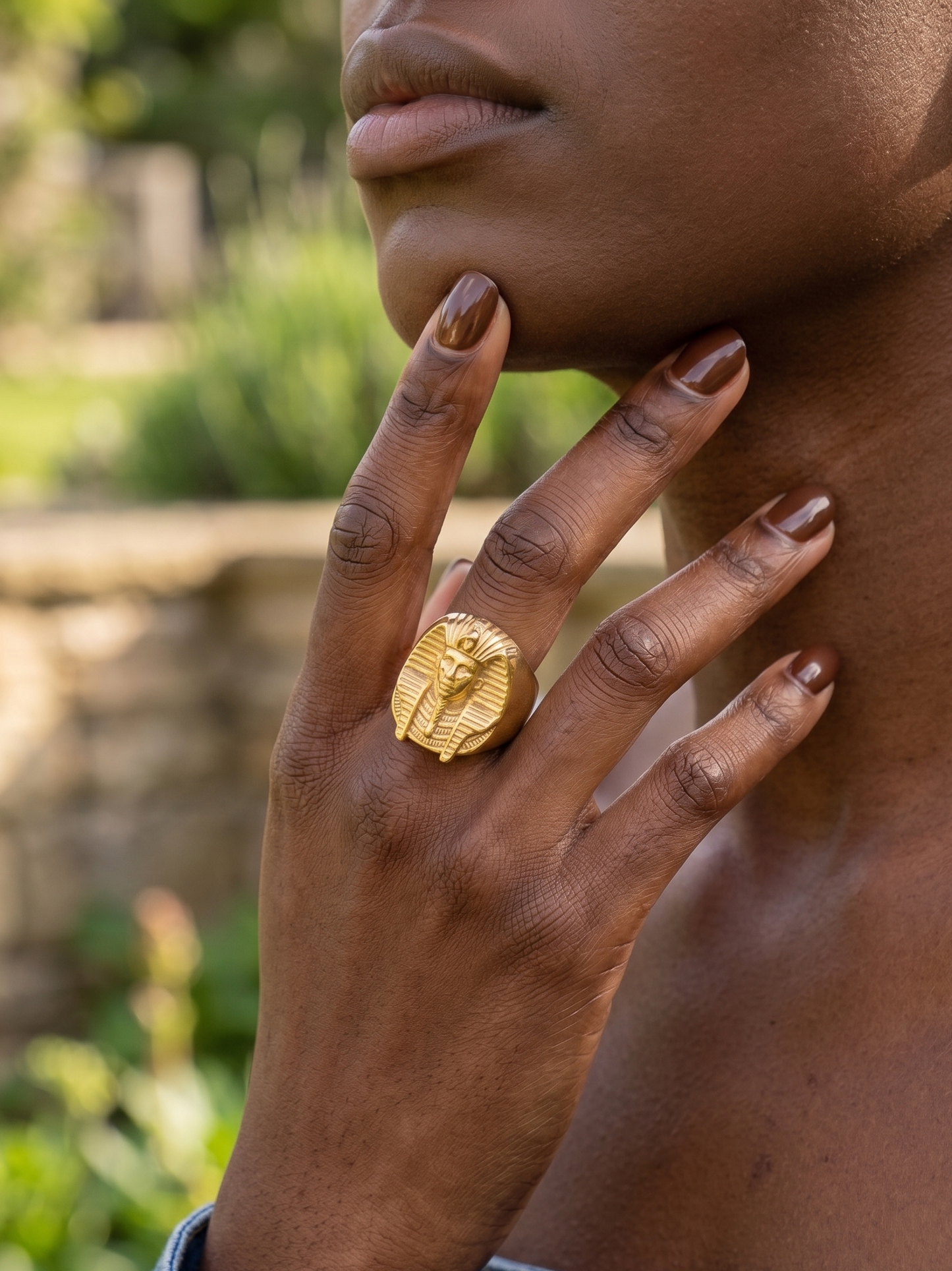 Kémet - Bague Tête de Pharaon Acier Inoxydable Doré