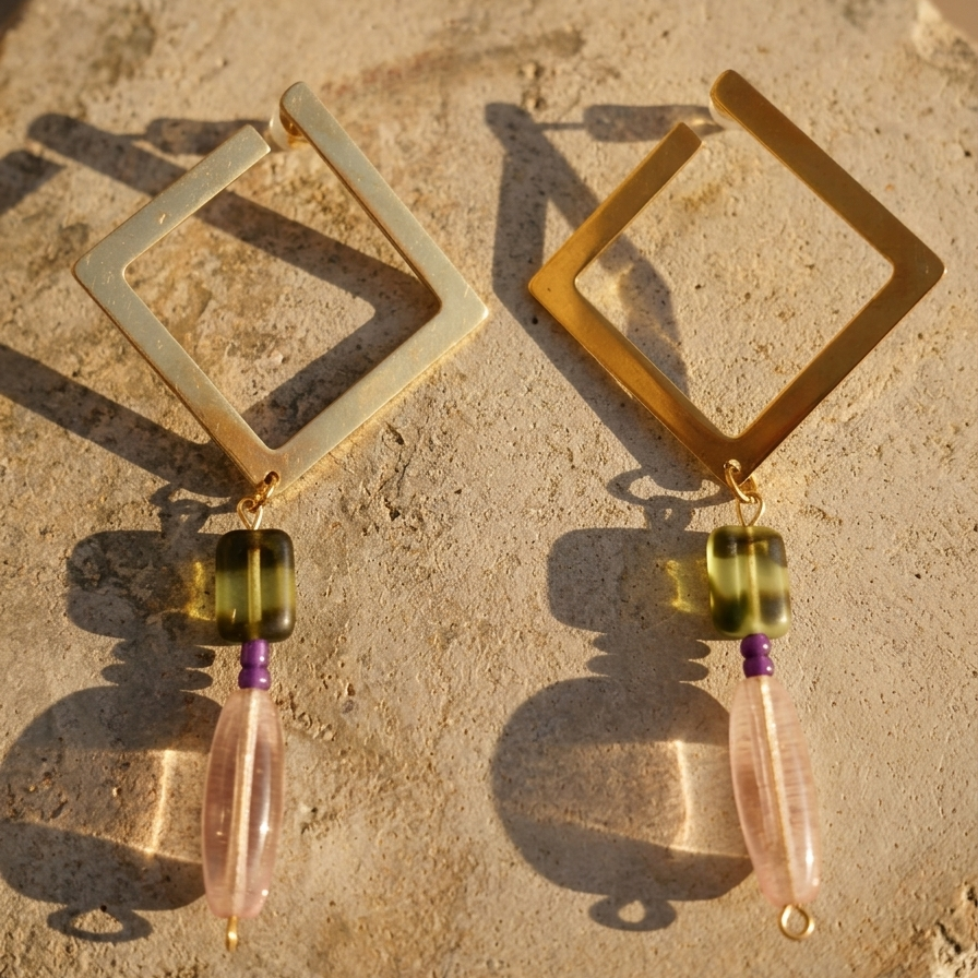 SINARA — Boucles d'oreilles losange et perles