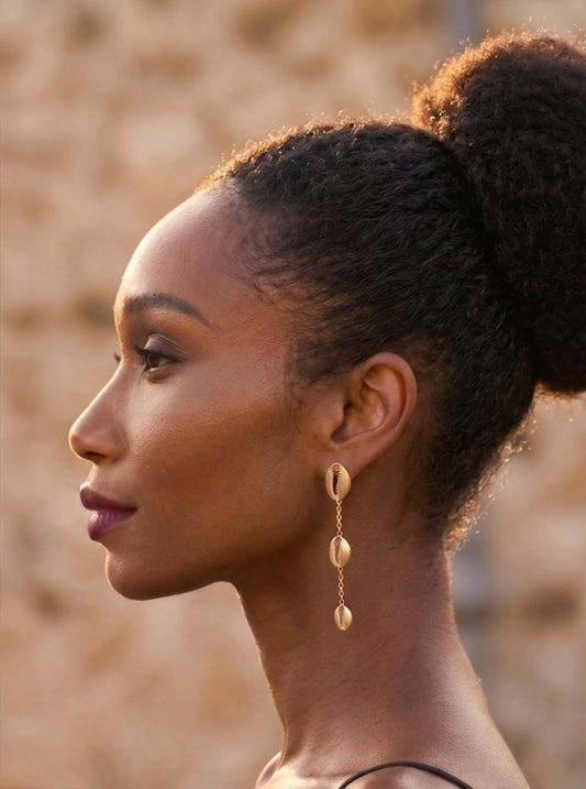Boucles Fula - 3 Cauris Doré Acier Inoxydable