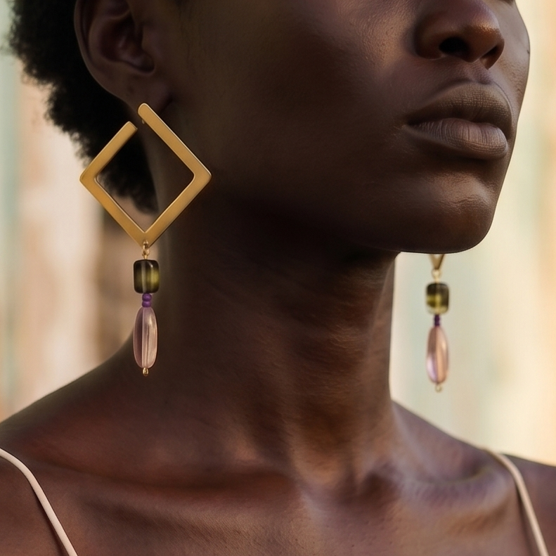 SINARA — Boucles d'oreilles losange et perles