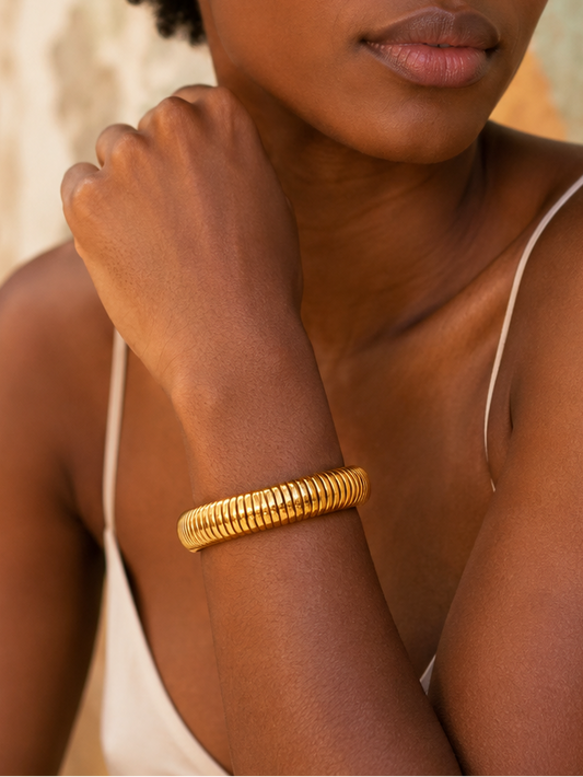WURA — Bracelet jonc côtelé doré