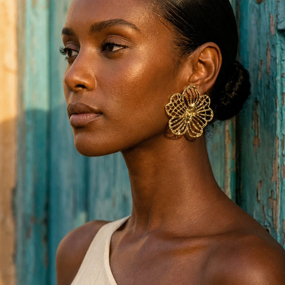 Boucles d’oreilles ÉCLOSE dorées portées