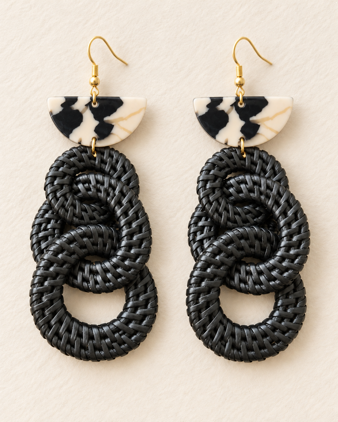 Boucles Maché Si Yo noires et ivoire à plat