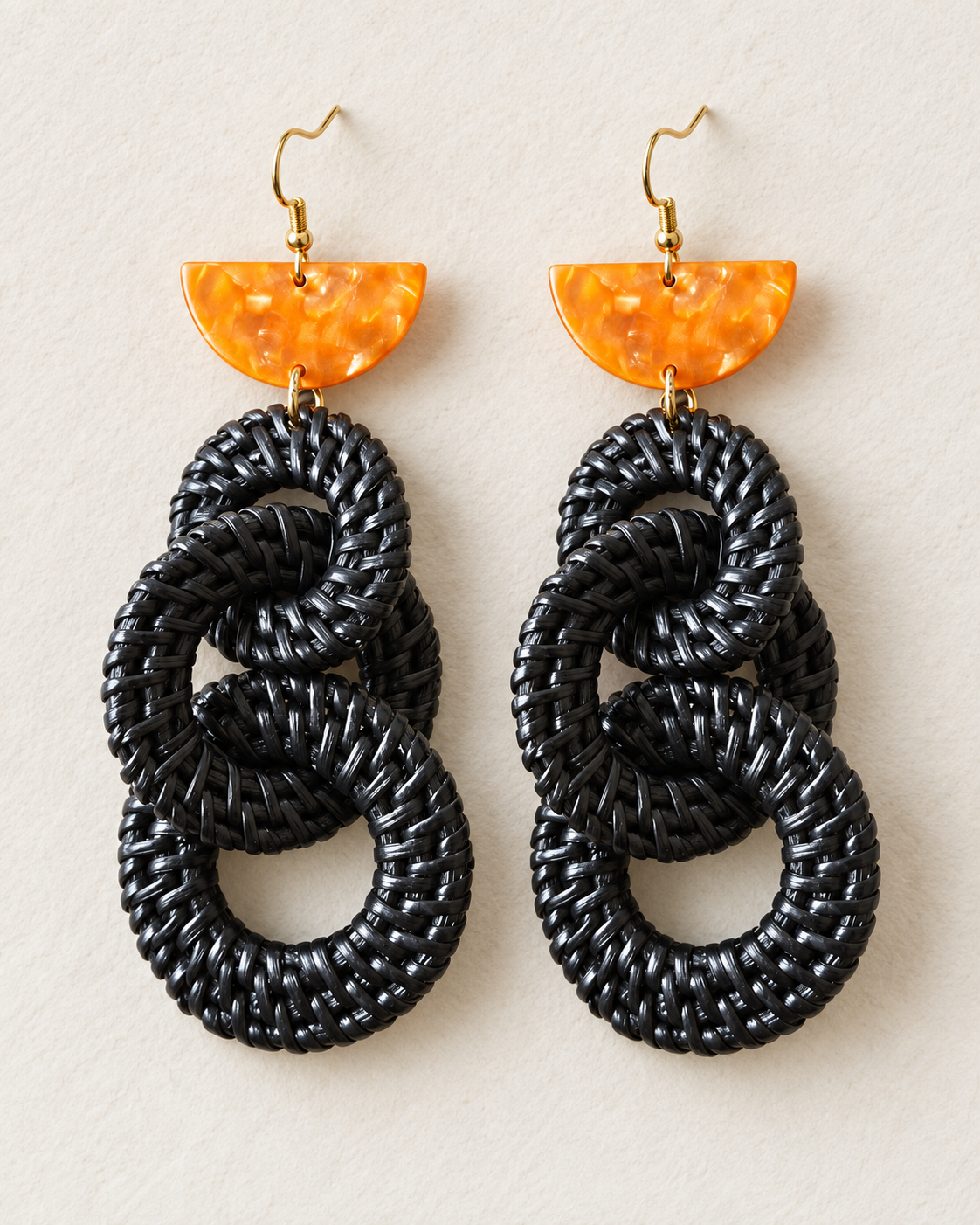 Boucles Maché Si Yo noires et orange à plat