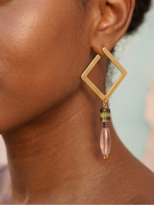 SINARA — Boucles d'oreilles losange et perles