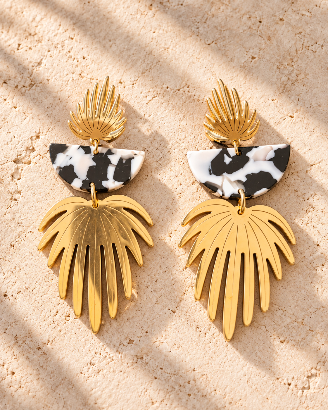 Boucles d’oreilles TWI en acier et acétate noir et blanc