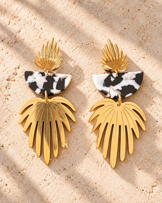 Boucles d’oreilles TWI en acier et acétate noir et blanc